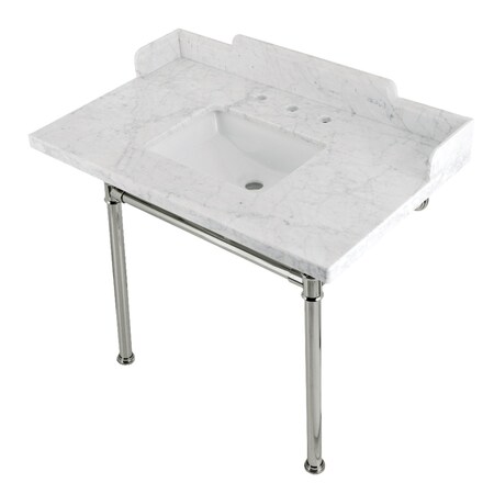 Kingston Brass 36 Carrara Marble Console Sink with Stainless Steel Legs, Marble WhitePolished Nickel LMS3622M8SQ6ST